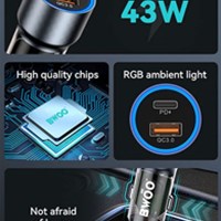 BWOO Auto punjač USB-A QC + USB-C PD, 43W