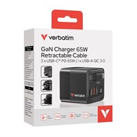 VERBATIM GaN zidni punjač od 65 W izvlačni s 3 priključka