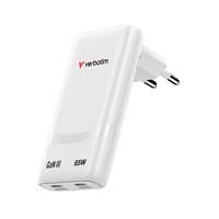 VERBATIM GaN zidni punjač od 65 W preklopni s 2 priključka 32355; 2xUSB-C PD (EU) bijeli
